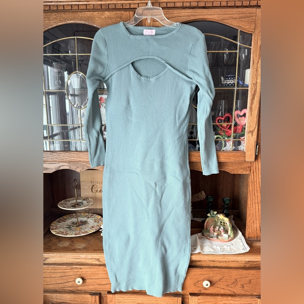 Pink Lily Sage Green Figure Hugging Bodycon Dress, XL
